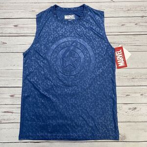 Marvel Comics Men's Captain America 3D Shield Logo Muscle Tank Top Blue S New